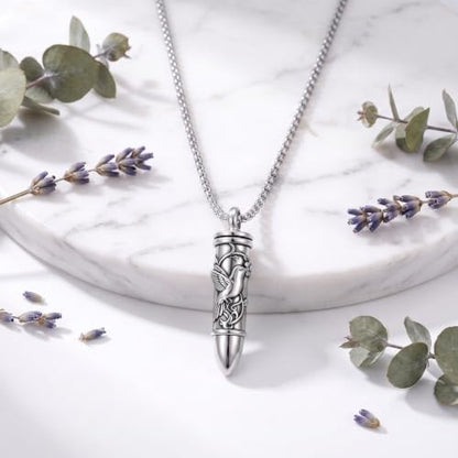 SIMONLY Bullet Urn Necklaces for Ashes 925 Sterling Silver Animal/Angel Wings/Pet/Jesus Necklace Bullet Pendant Cremation Jewelry for Men - color: Hummingbird