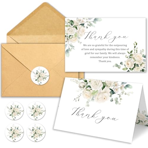 50 Funeral Thank You Cards with Envelopes, Floral Design 4×6 In | Bereavement Cards Bulk, Sympathy Cards for Funeral, Family Friends Loved Ones, Celebration of Life