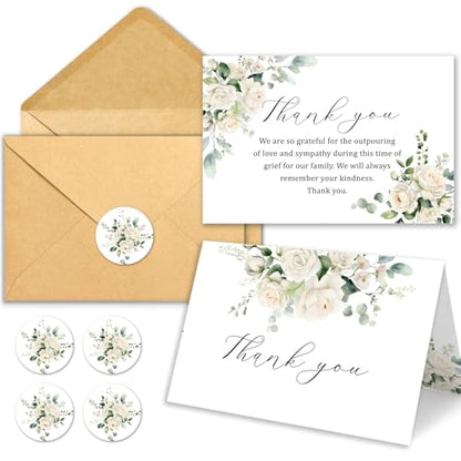 50 Funeral Thank You Cards with Envelopes, Floral Design 4×6 In | Bereavement Cards Bulk, Sympathy Cards for Funeral, Family Friends Loved Ones, Celebration of Life
