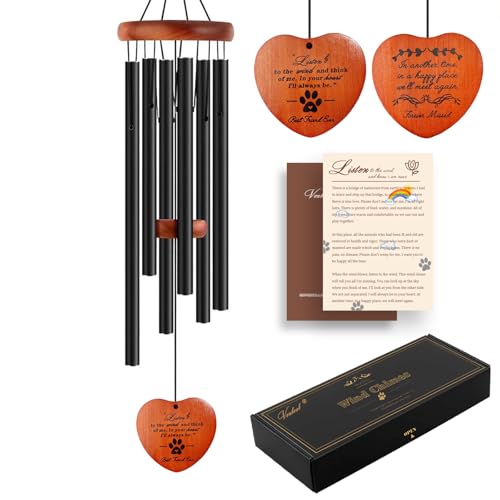 Dog Memorial Gifts, Pet Memorial Gift, 28" Black Dog Memorial Wind Chime, Pet Loss Remembrance Passing Away Gift - color: G-heart-black