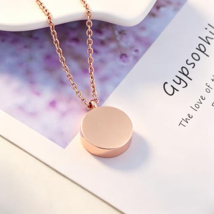 SIYUU Pet Ashes Necklace 20mm Round Shape Dog Cat Keepsake Jewelry Stainless Steel Memorial Urn Jewelry Etching Paw Print & Dog Bone Cremation Pendant Necklace - color: Rose Gold