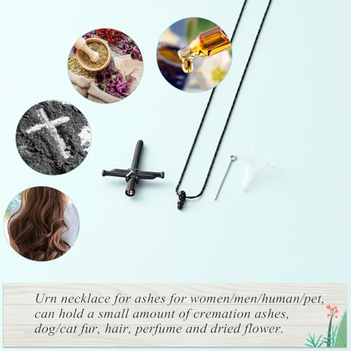 Imrsanl Cremation Jewelry Nail Cross Urn Necklace Pendant - color: Black