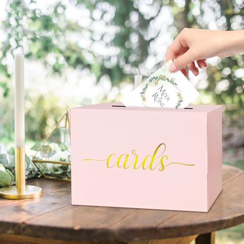Mulbozy Pink Wedding Card Box, Pink Gift Cards Box Holder with Gold Foil - color: Pink(Gold)