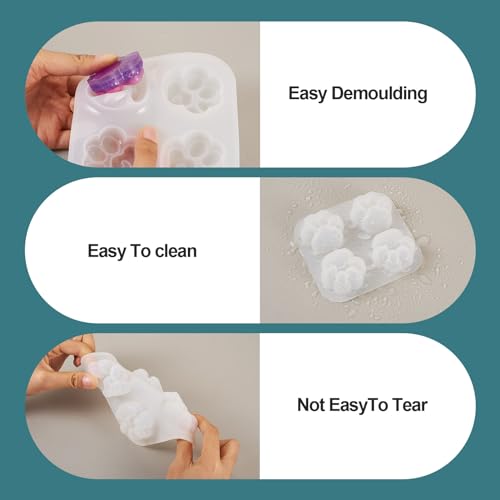 3Pcs Paw Print Silicone Molds Cute Dog Cat Paw Resin Casting Molds Pet Animal Puppy Kitten Footprint Cabochons Silicone Molds for Epoxy Resin DIY Earrings Keychain Jewelry Making Supplies - color: White-Paw Print