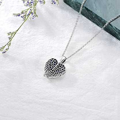 SOULMEET Angel Wing Heart Locket Necklace that Holds Picture Photo Locket Pendant You are My Angel Sterling Silver/Gold - style: C3-Abalone angel wing locket+photo+text