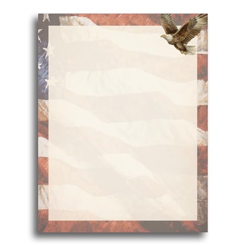 Patriotic American Flag Eagle Printable Letterhead Stationery Paper - 50 Sheets 8.5" x 11" Decorative Writing Paper - USA Flag Letter Paper - 28lb Bond (105gsm) for 4th of July Memorial Day Events