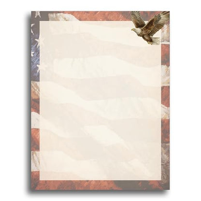 Patriotic American Flag Eagle Printable Letterhead Stationery Paper - 50 Sheets 8.5" x 11" Decorative Writing Paper - USA Flag Letter Paper - 28lb Bond (105gsm) for 4th of July Memorial Day Events