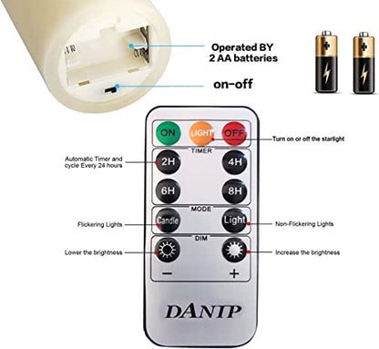 DANIP Ivory LED flameless Candle, with Embedded Star String, 3-Piece LED Candle Set, with 11 Button Remote Control, 24-Hour Timer Function, Dancing Flame, Real Wax, Battery Powered. (Ivory) - color: ivoryM#1*3