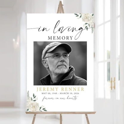 Personalized Funeral Welcome Sign with Photo for Celebration of Life #6 | Elegant Celebration Tribute Canvas Display, Celebration Tribute Board, Forever In Our Hearts Keepsake for Loved Ones - color: Version #6