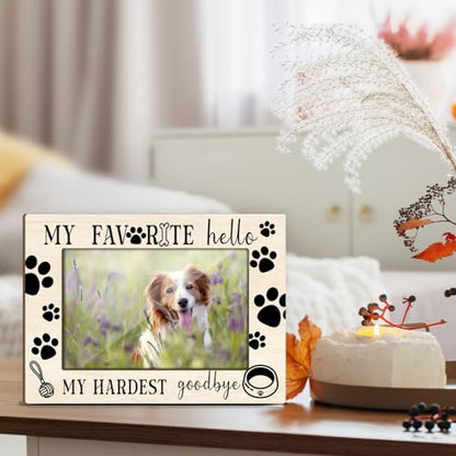 Dog Memorial Photo Frames for Dog Lover Bereavement Sympathy Frames for Loss of Pet Condolence Decor for Home Office My Favorite Hello and My Hardest Goodbye Wooden Frame 4x6 inches - JK0520