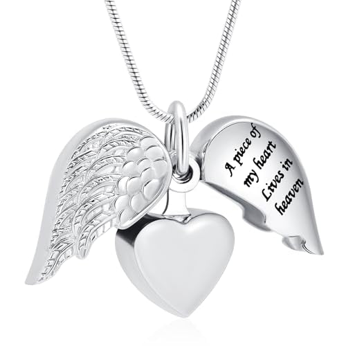Cremation Jewelry Heart Urn Necklace for Human Ashes for Women Men A Piece of My Heart Lives in Heaven Memorial Ashes Keepsake Pendant - color: Silver