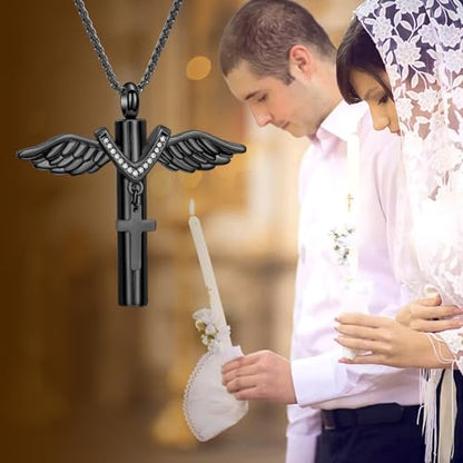 Oinsi Black Cross Urn Necklace For Ashes Of Loved Ones With Birthstone Always In My Heart Cremation Jewelry Keepsake Pendant Women Men - color: Z-Customize