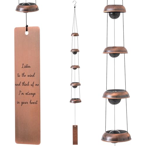 Wonderjune 36'' Memorial Sympathy Wind Chimes for Loss of Loved One Dog Bereavement Gift Idea in Memory, Red Copper Wind Chime with 5 Bells Condolences Basket for Mother Father Pet (Loved One)