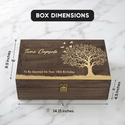 Time Capsule Engraved Wooden Keepsake Box, Memory Box to Be Opened on 18th Birthday with Inside Engraving, Baby Milestone Storage Gift for Photos, Cards & Precious Keepsakes X-Large 14.15 x 9.5 x 4.5" - size: X-Large, style: Time Capsule