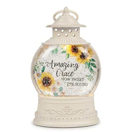 The Bridge Collection - Amazing Grace LED Water Glitter Lantern with Sunflower Design - Sypmathy Gift for Lost Loved Ones - Battery or USB Powered Decorative Accent Light with Swirling Glitter