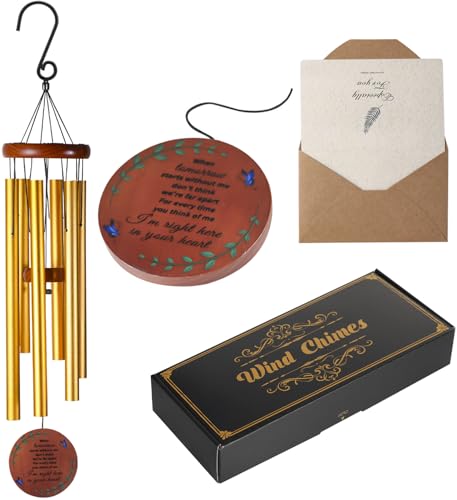 Memorial Wind Chimes for Outside – Sympathy Wind Chimes for Loss of Loved One, Bereavement Gifts for Loss of Dad, Mom, Baby, Brother, or Friend – Outdoor Remembrance Gift in Gold (Round Design) - size: Gold - Round Design