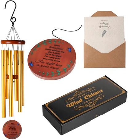 Memorial Wind Chimes for Outside – Sympathy Wind Chimes for Loss of Loved One, Bereavement Gifts for Loss of Dad, Mom, Baby, Brother, or Friend – Outdoor Remembrance Gift in Gold (Round Design) - size: Gold - Round Design