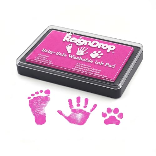 ReignDrop Baby Ink Pad for Hand and Footprints, Non-Toxic Acid-Free Keepsake Kit, Smudge-Proof Archival Ink Wipes Off Skin, for Scrapbook, Photo Album, Frames & Pet Paws, Baby Gift (Pink) - color: Pink