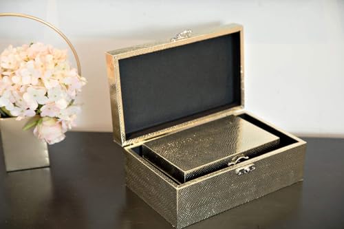 Set of 2 Decorative Wooden Keepsake Boxes Storage Boxes with Gold Leather and Clasp Closure Small Size Jewelry Organizer Gift Box
