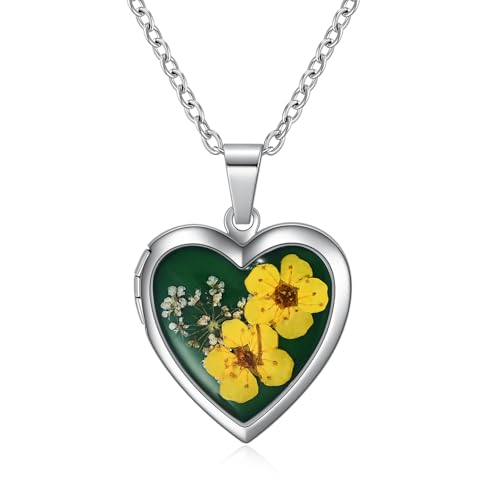 Rnivida Flowers Heart Locket Necklace for Women, Hold Photo Pictures Locket, 18 Inches - color: Green