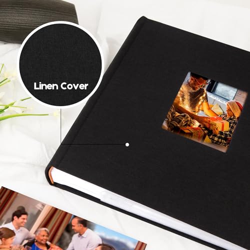 Aevdor 5x7 Photo Album, 240 Photos, Writing Space, Linen Cover, Black - color: Black