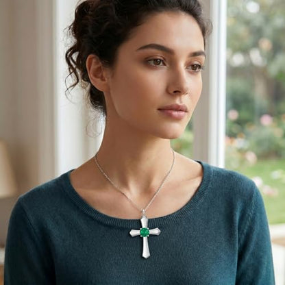YYB Urn Necklace for Ashes Women Heart Birthstone Cross Cremation Jewelry | Memorial Keepsake Funeral Jewelry for Loved Ones (with Funnel Filler) - color: 05--Emerald May