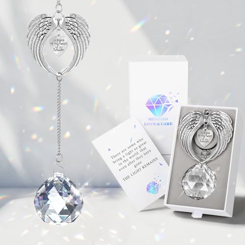 Memorial Sympathy Gifts for Loss of Loved One, Memorial Crystal Suncatcher | Heart-Wings Suncatcher for Mother Remembrance, Miscarriage & Bereavement Grief Gift Ideas for Loss of Mom Dad Husband Baby