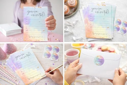 Paper 'n Such Blank Party Birthday Invitations With Envelopes For All Occasions, Set of 25 - Weddings, Bridal Showers, Engagement, Graduation, Fill In Colorful Watercolor Invites -Kids or Adults