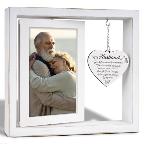 Memorial Gifts For Loss Of Husband,Memorial Picture Frame,Sympathy Gifts for Loss of Husband, Condolence Remembrance Bereavement Gift Ideas,Vintage Style Rotating Photo Frame Fits 4x6 In Photos - color: White, size: 4x6 Inches - Husband