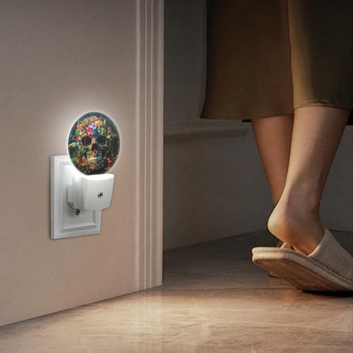 LED Night Lights Lamp with Dusk to Dawn Sensor, Exquisite Tropical - Flowered Skeleton Night Light Plug Into Wall for Kids Room, Bedroom, Bathroom, Kitchen, Hallway - color: Exquisite Tropical - Flowered Skeleton