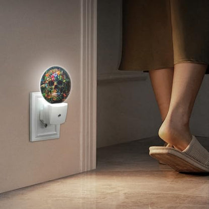 LED Night Lights Lamp with Dusk to Dawn Sensor, Exquisite Tropical - Flowered Skeleton Night Light Plug Into Wall for Kids Room, Bedroom, Bathroom, Kitchen, Hallway - color: Exquisite Tropical - Flowered Skeleton