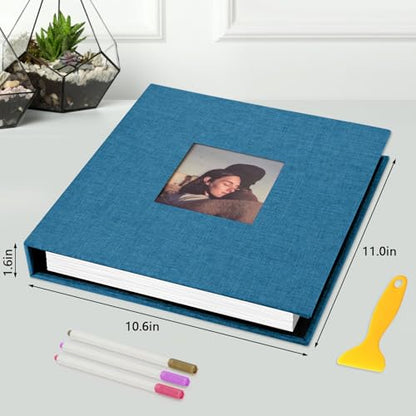 Zesthouse Photo Album Self Adhesive with Picture Display Window, 3-Ring Scrapbook Albums 60 Pages Holds 8x10 5x7 4x6 Photos, DIY Photo Book Ideal Gift for Family Wedding Baby - color: Black Blue, size: 11"x10.6"/White 60 Pages