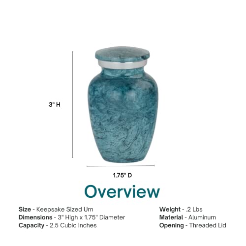 Aluminum Blue Marble Keepsake Cremation Urn, 3 Inches High - color: Aqua Harbor