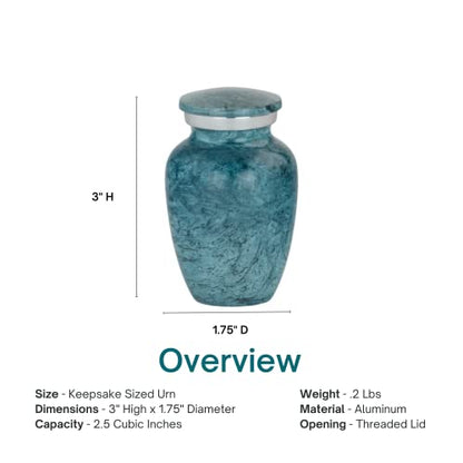Aluminum Blue Marble Keepsake Cremation Urn, 3 Inches High - color: Aqua Harbor