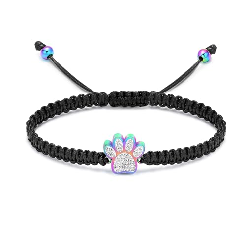 Oinsi Pet Cremation Jewelry for Ashes Dog Cat Paw Urn Bracelet for Women Men Bangle Keepsake Memorial Urn Pendant Adjustable Rope Bracelet-Colorful - color: A-Colorful