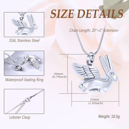 Bunny Rabbit Urn Pendant Necklace - Stainless Steel Cremation Ashes Jewelry for Pets Keepsake Memorial Ashes Locket - color: Customize