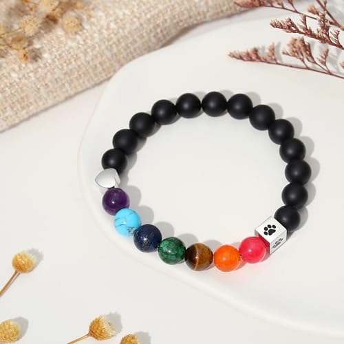TONY & SANDY Dog Memorial Gifts, Pet Sympathy Rainbow Bridge Pet Memorial Bracelet for Men Women Girls Who Loss of Beloved Dog Cat - color: Black Onyx