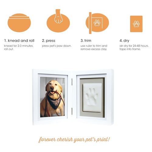 Pearhead Pet Paw Print Memorial Frame with Clay Imprint Kit, White - color: White Pawprint Desk Frame