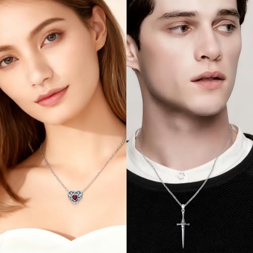 FLYOW S925 Sterling Silver Best Friend Couple Pendant Friendship Sun Moon Lotus Yin Yang Matching Bff Necklace for Women Jewelry - style: Heart Sword