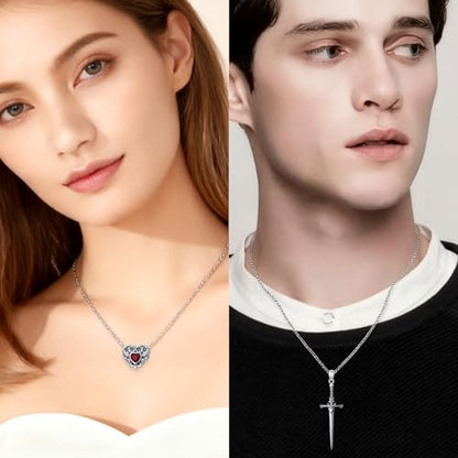 FLYOW S925 Sterling Silver Best Friend Couple Pendant Friendship Sun Moon Lotus Yin Yang Matching Bff Necklace for Women Jewelry - style: Heart Sword