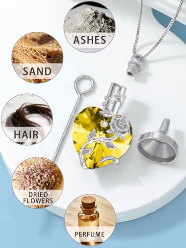 OCJ Heart Rose Flower Urn Necklace for Ashes Women Birthstone Cremation Necklaces Sterling Silver Memorial Cremation Jewelry Gifts - color: 11-Nov-Citrine