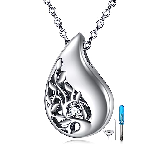 Teardrop Hourglass Urn Necklace for Ashes for Women Sterling Silver Cremation Jewelry Memorial Keepsake Urns Pendant Necklace for Urn Necklaces Ashes - color: Tree of Life Teardrop Urn Necklace