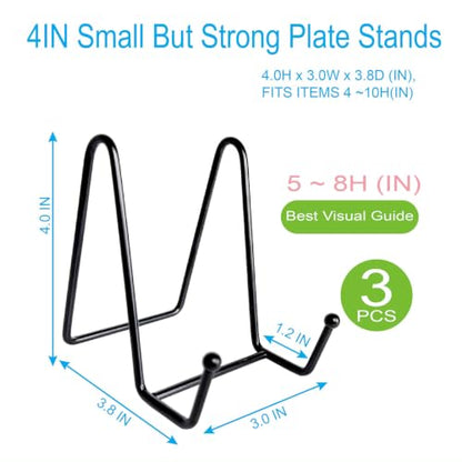 3PCS Iron Plate Stands for Display 4 Inch, Metal Frame Holders for Picture | Solid Black Iron Easel Holder, Perfect for Decorative Plate, Book, Photo Easel - size: 3PCS 4IN