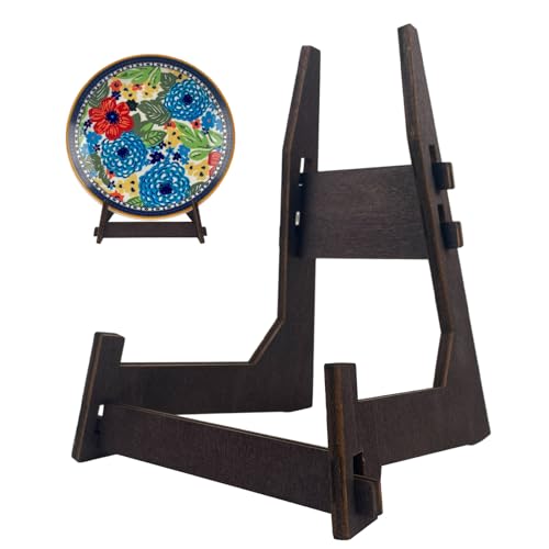 2 Pack 8 Inch Wooden Plate Stands for Display | Plate & Picture Frame Holder, Display Stand for Books, Photos, Plaque, Bowl, Tabletop Decorative Stand