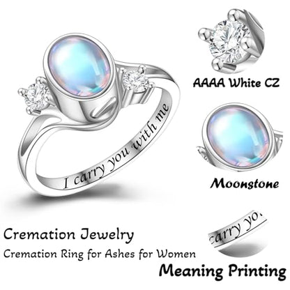 Moonstone Urn Ring for Ashes Keepsake Rings Sterling Silver Cremation Ring for Ashes for Women
