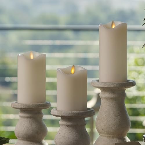 Matchless Candle Co. Flameless Moving Flame Pillars, Unscented Wax Melted Edge, AA Batteries - color: Ivory