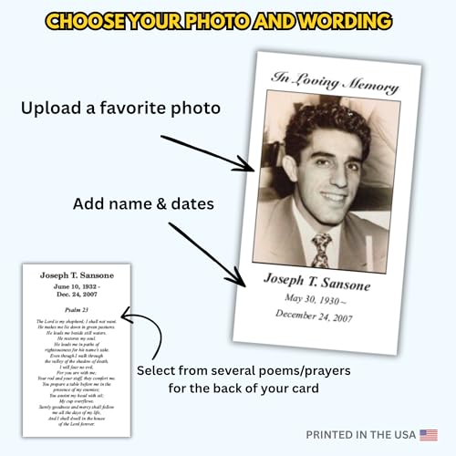 Copy King Funeral Memorial Prayer Cards - Personalized Photo and Prayer - 50 Cards