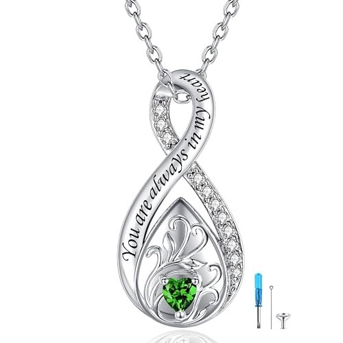 Sterling Silver Urn Necklace for Ashes for Women: Infinity Cremation Jewelry for Women - Ashes Keepsake Pendant Memorial Jewelry Gifts for A Loss of Loved Ones - color: green infinity