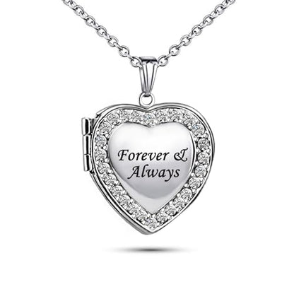 KunBead Women's Love Heart Photo Locket Necklace with Picture inside Jewelry Pendant Necklace for Auntie Friend Dad Daughter Granddaughter Nana Sister Wife Mom Grandma - style: Forever&Always