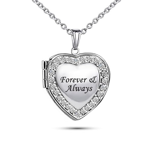 KunBead Women's Love Heart Photo Locket Necklace with Picture inside Jewelry Pendant Necklace for Auntie Friend Dad Daughter Granddaughter Nana Sister Wife Mom Grandma - style: Forever&Always